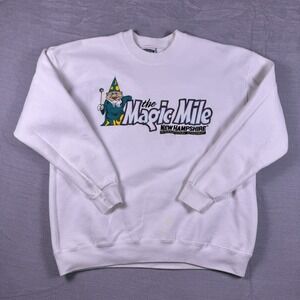 Vintage Lee Mens White‎ The Magic Mile New Hampshire Wizard Sweatshirt Size XL